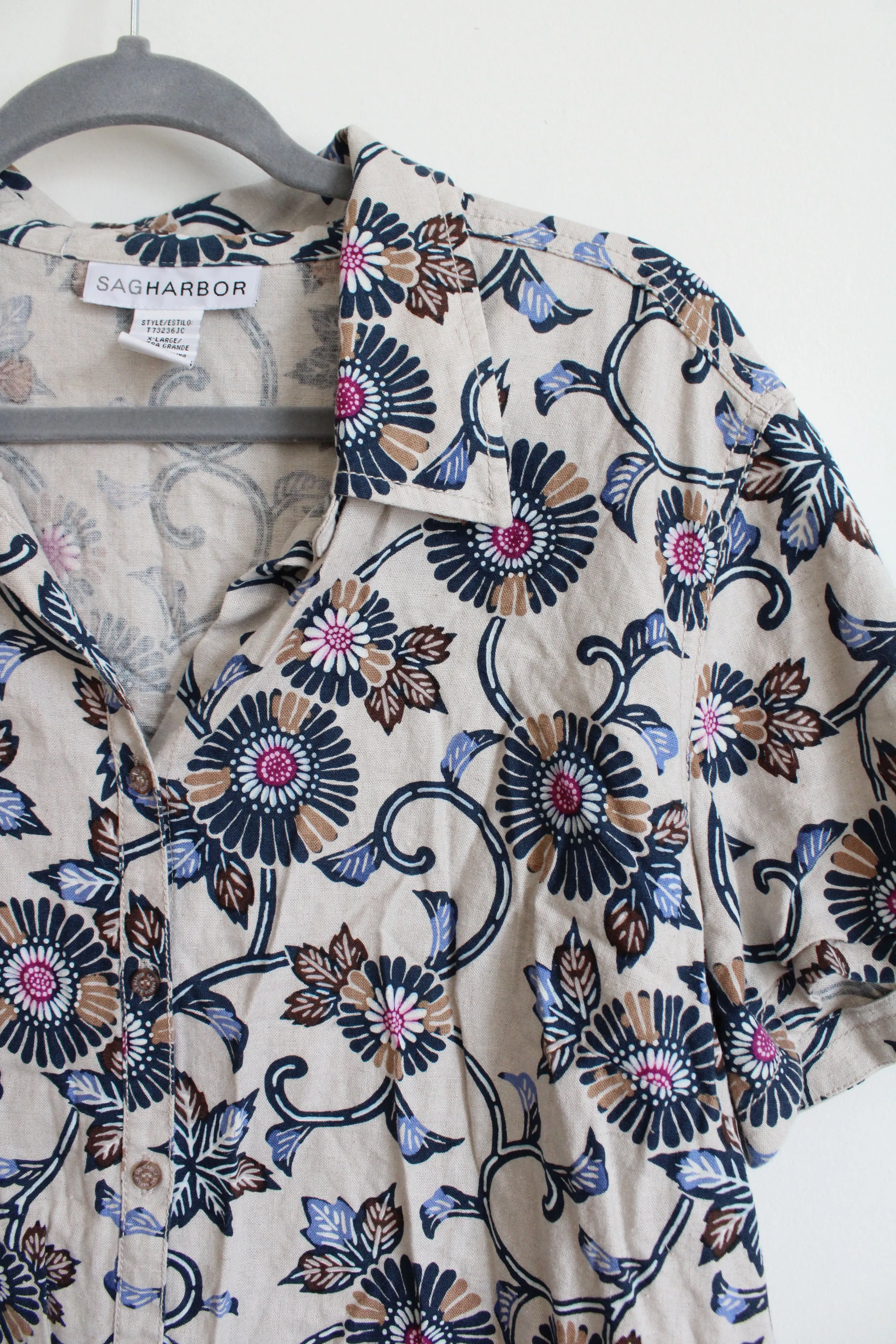Sag Harbor Linen Blend Patterned Top | XL