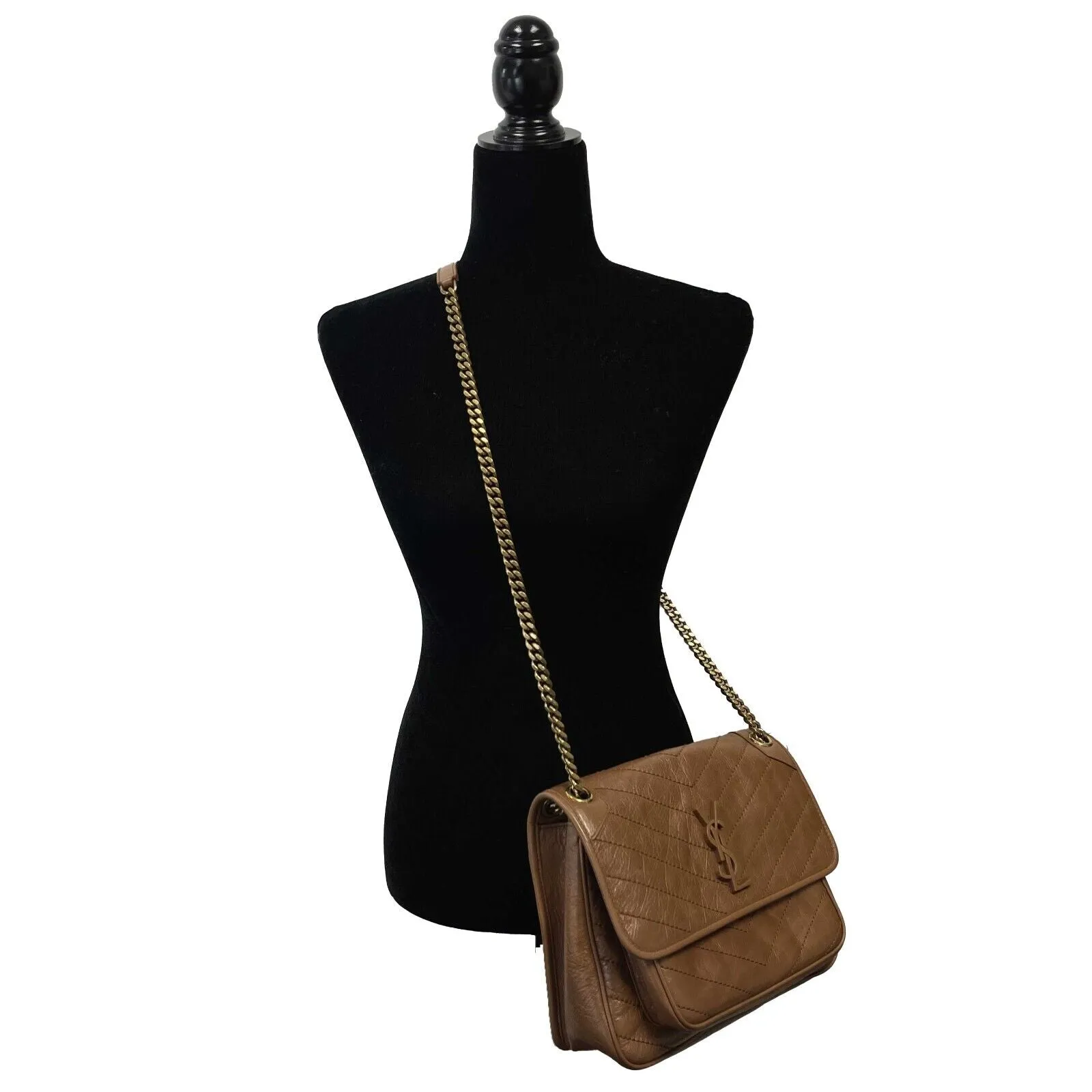 Saint Laurent - YSL Niki Medium Quilted Crinkled Leather Shoulder Bag