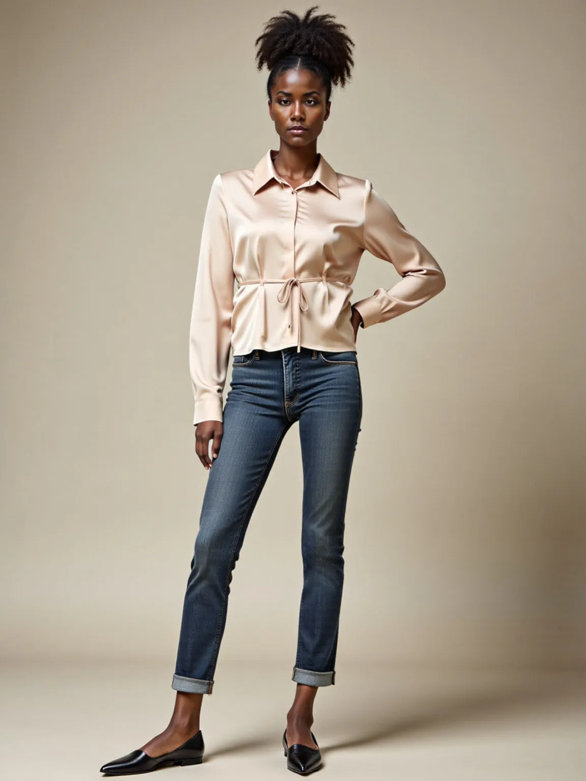 Satin Tie Waist Button Down Shirt