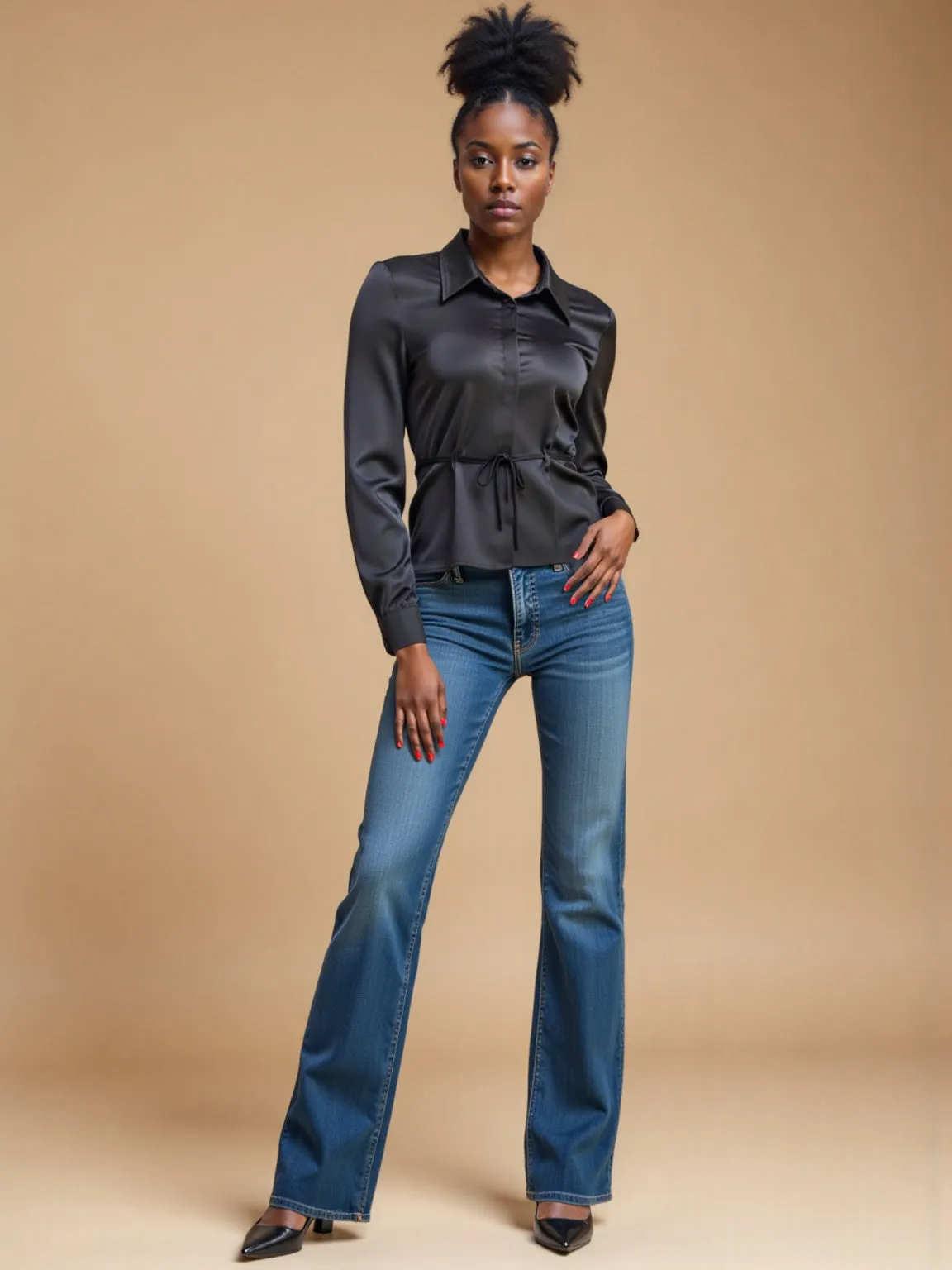 Satin Tie Waist Button Down Shirt