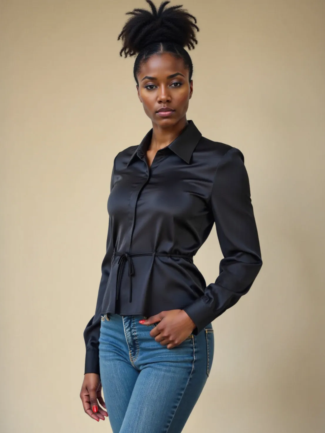 Satin Tie Waist Button Down Shirt