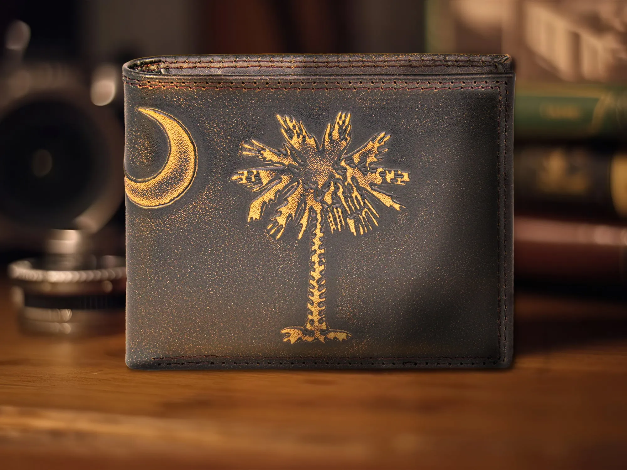 SC Palmetto Burnished Leather Bifold Wallet