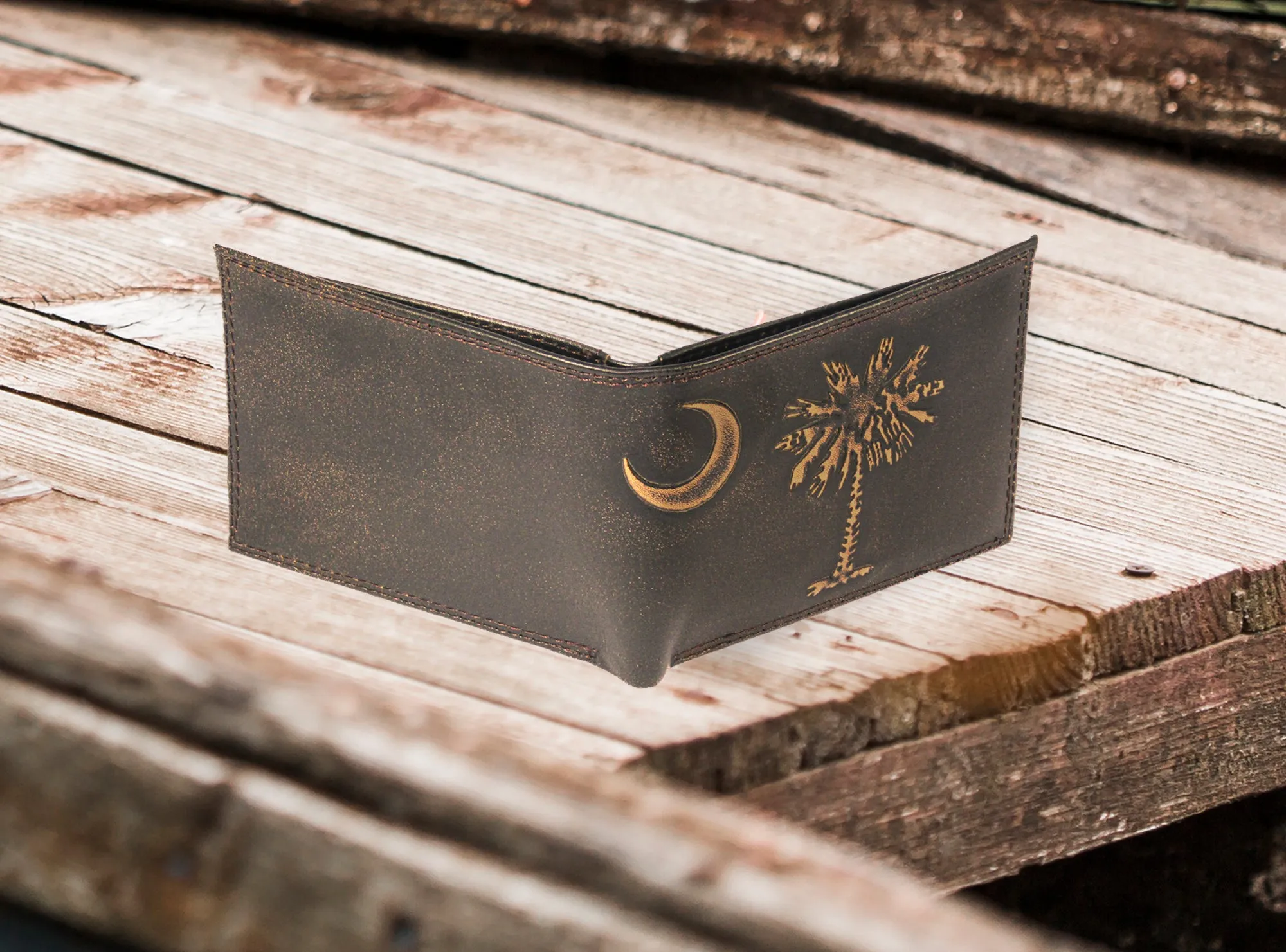 SC Palmetto Burnished Leather Bifold Wallet