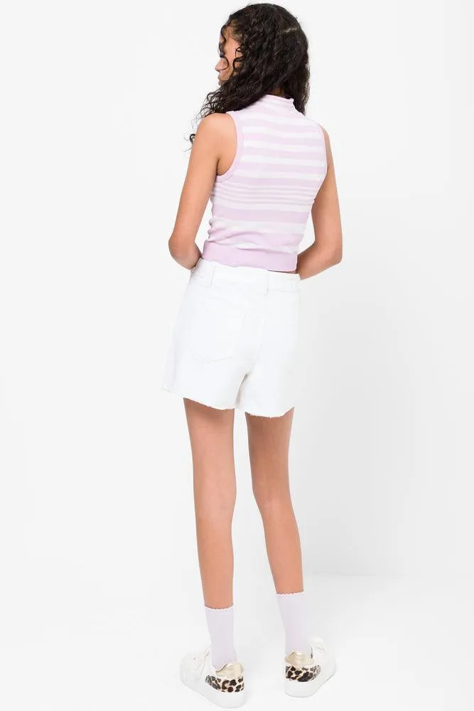 Seamfree High Neck Sleeveless Top Pink Stripe