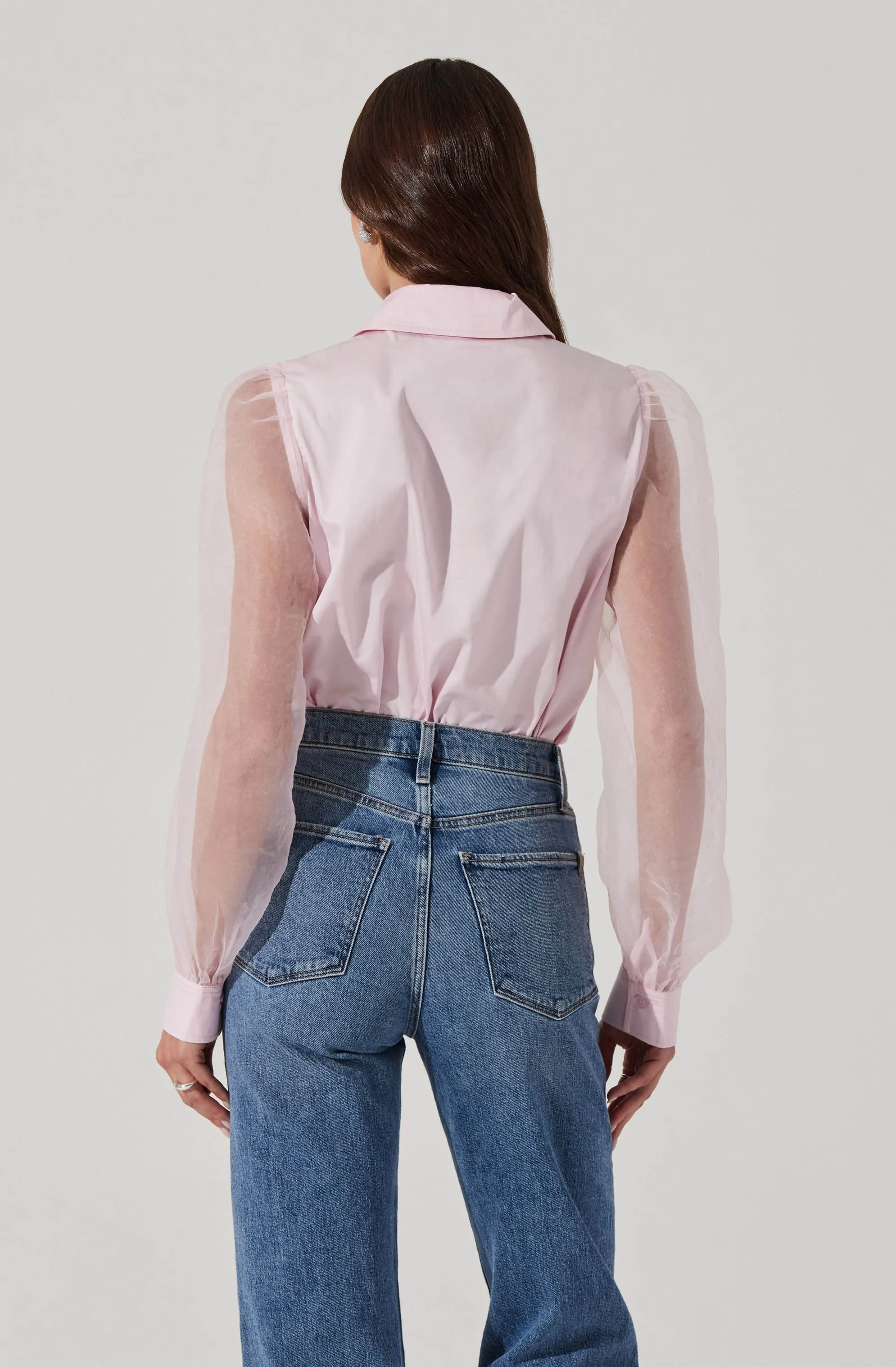 Sheer Sleeve Button Up Shirt