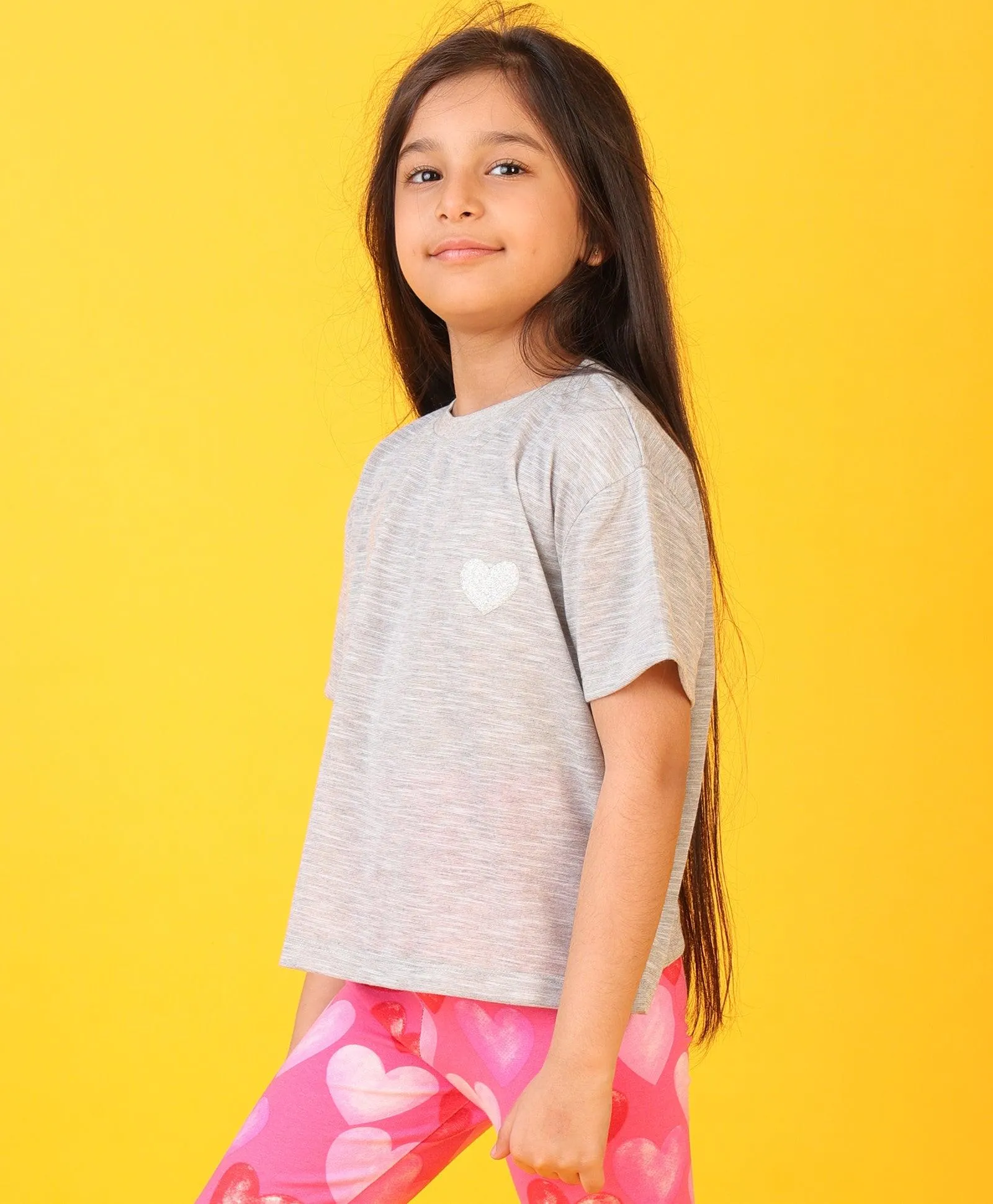 SILVER HEART GREY SUMMER SHORT SLEEVES GIRLS T-SHIRT - GREY