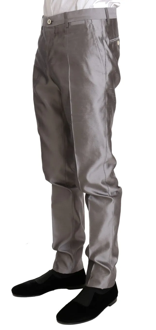 Silver Silk Double Breasted 3 Piece Suit