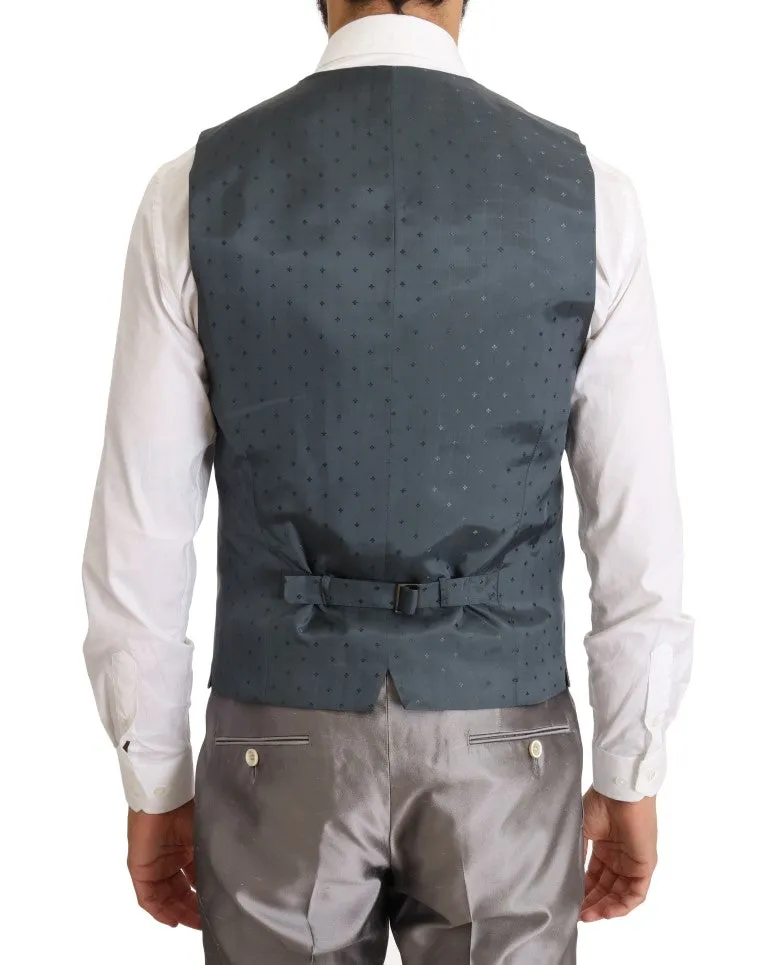 Silver Silk Double Breasted 3 Piece Suit