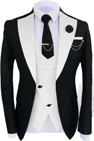 Simple White Shawl Lapel Three Pieces Black Prom Suits One Button Wedding Groom Suits