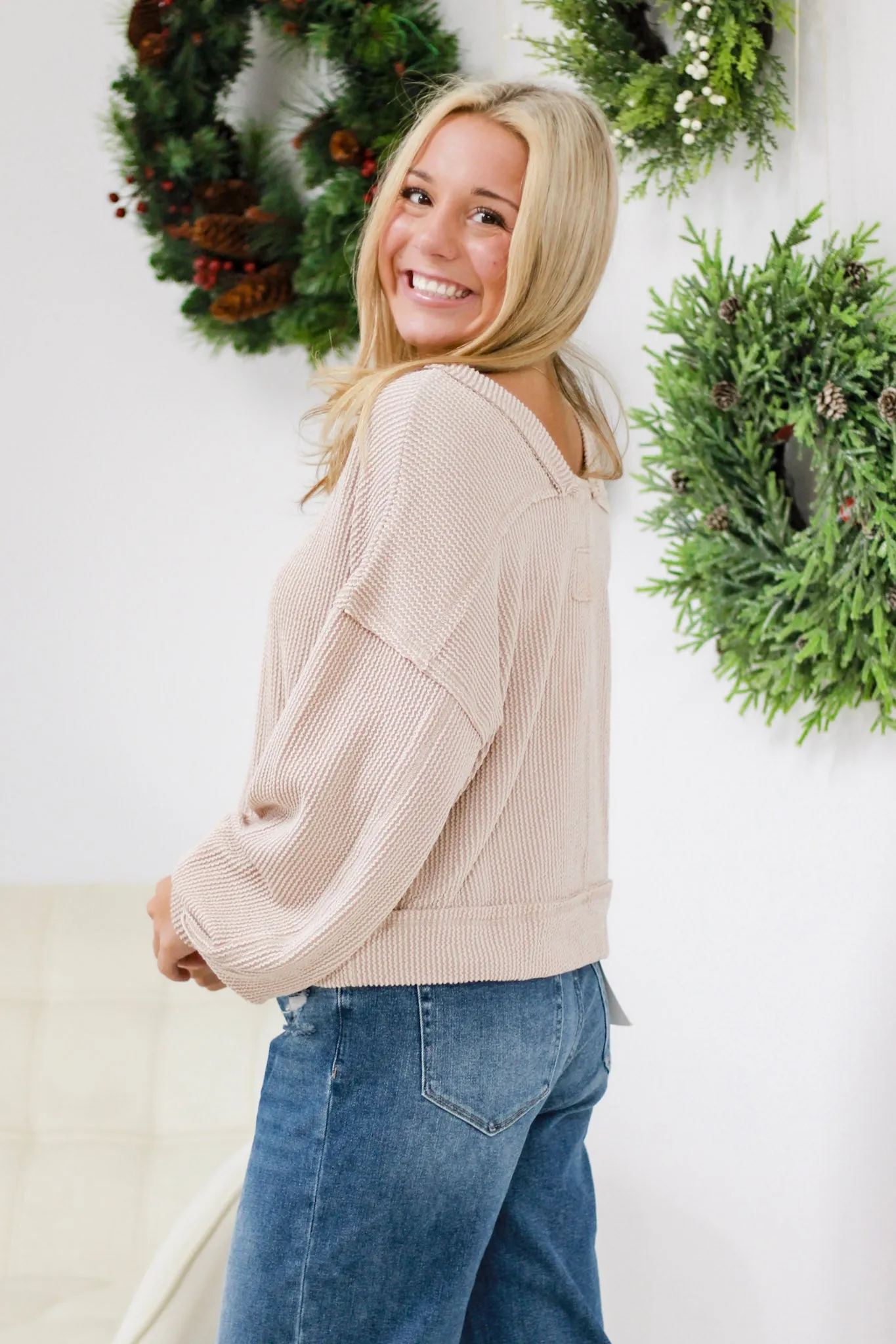 Sing Your Praises Ribbed Top in Oatmeal