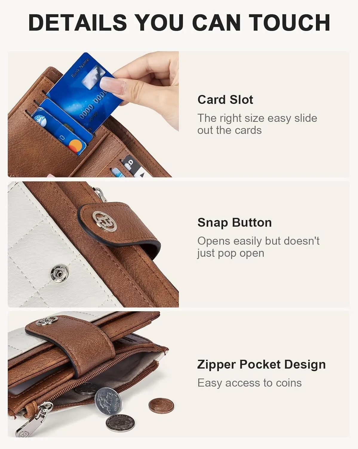 Small Leather Bifold Wallets With Zipper Coin Pocket