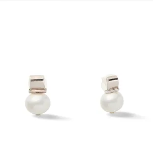 Smooth   Classic Sterling Pebble Pearl Posts Medium