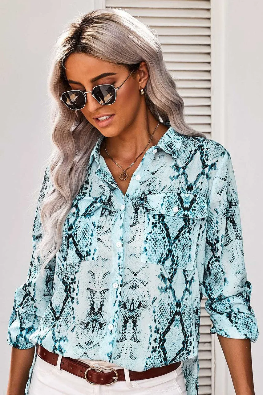 Snake Print Button Up Top