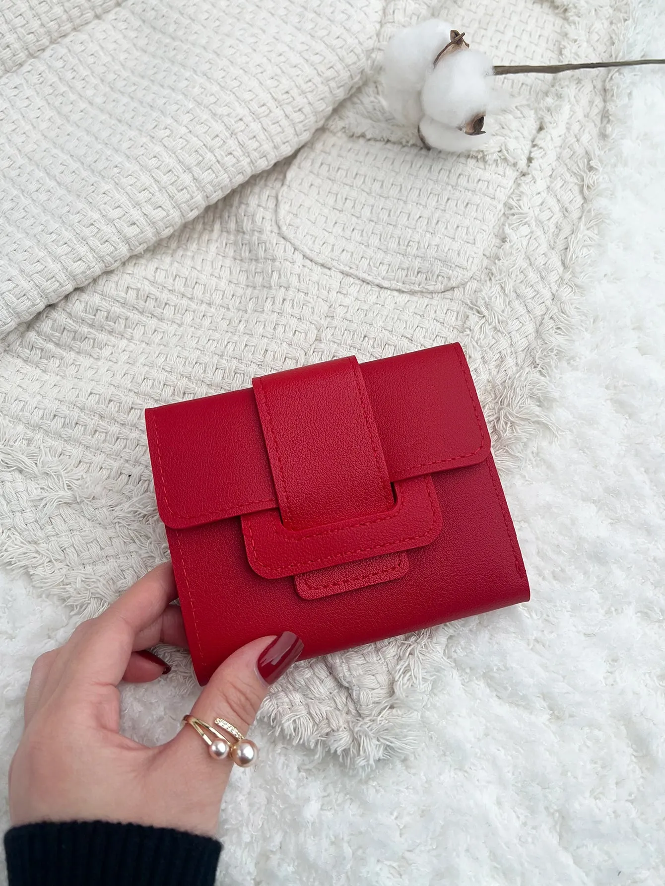 Snap Button Fold Over PU Wallet
