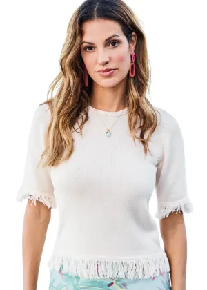 SOFIA FRINGE SWEATER - VANILLA