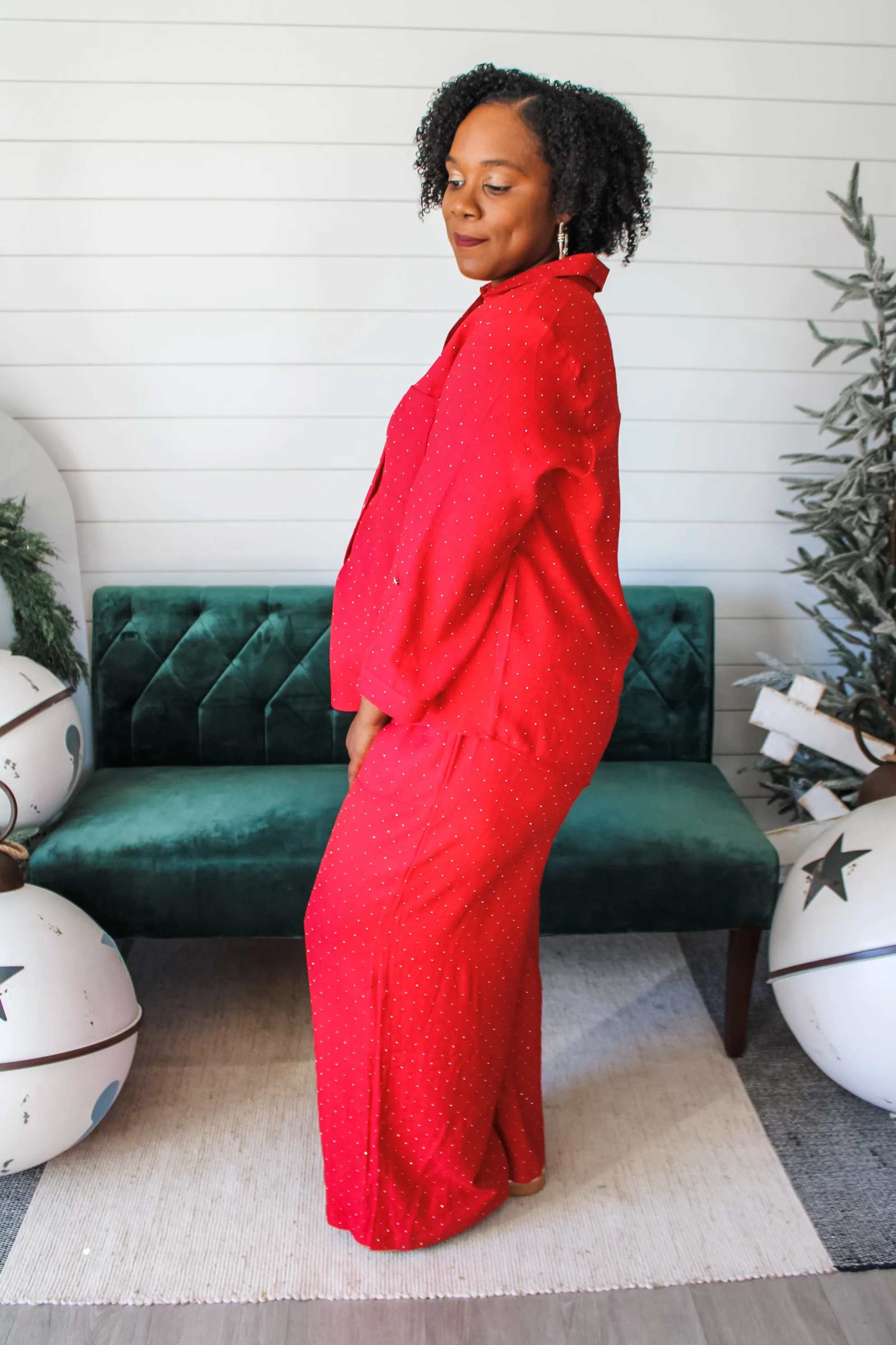 Sophisticated Sparkle Pants • Red - PLUS - FINAL SALE