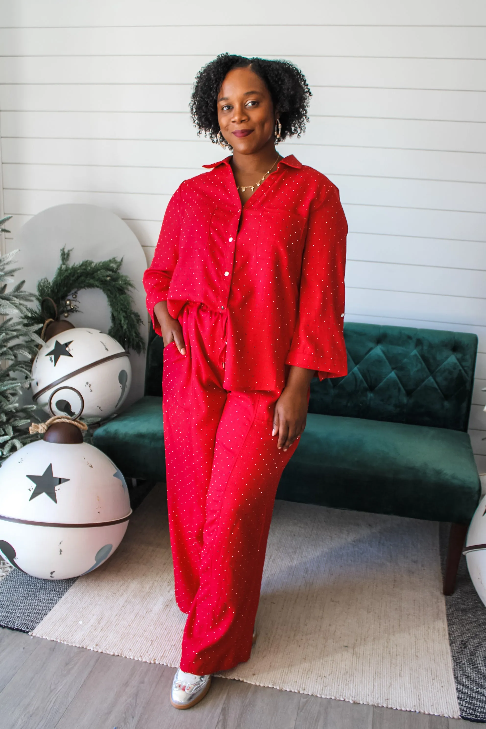 Sophisticated Sparkle Pants • Red - PLUS - FINAL SALE