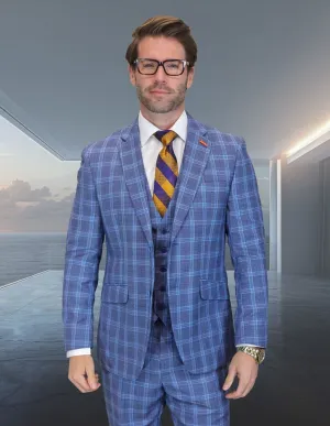 Statement Men's 3-Piece Modern Fit Suit – 100% Wool with Timeless Plaid Pattern