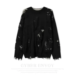 Street Solid Color Ripped Sweater