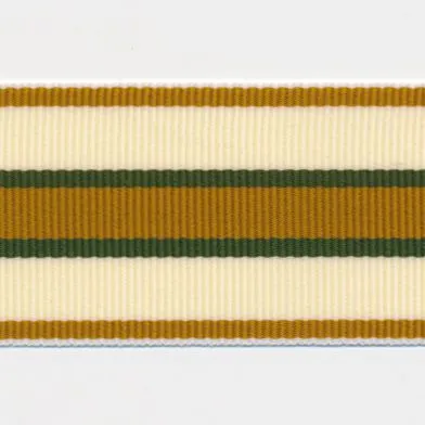 Stripe Grosgrain Ribbon #8 Karashi & Cream & Green
