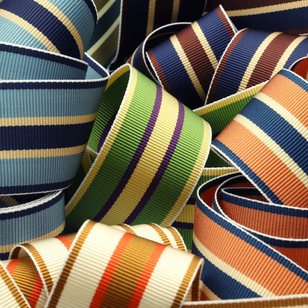 Stripe Grosgrain Ribbon #8 Karashi & Cream & Green