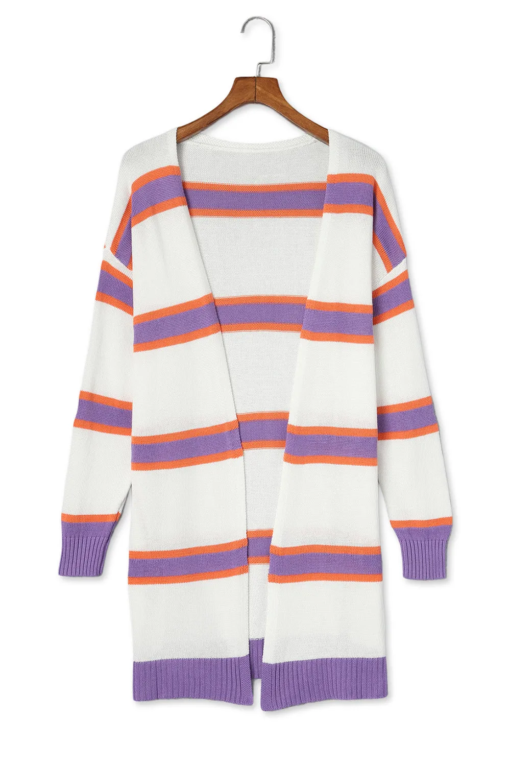 Striped Ribbed Trim Button Cardigan