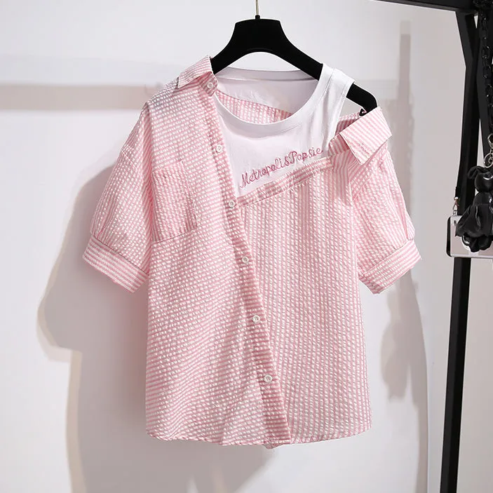 Striped Strapless Shirt Short Pants Two piece Set UB6306