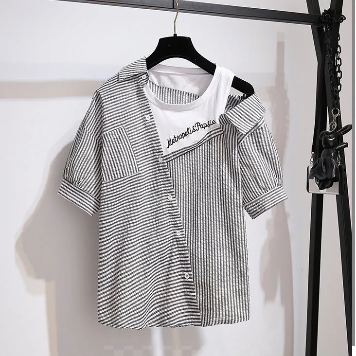 Striped Strapless Shirt Short Pants Two piece Set UB6306