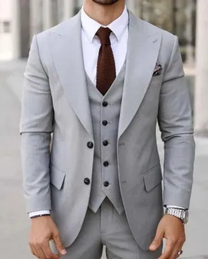 Stylish Men's Designer Grey Three-Piece Suit | Slim Fit Wedding, Engagement, Prom, & Party Wear