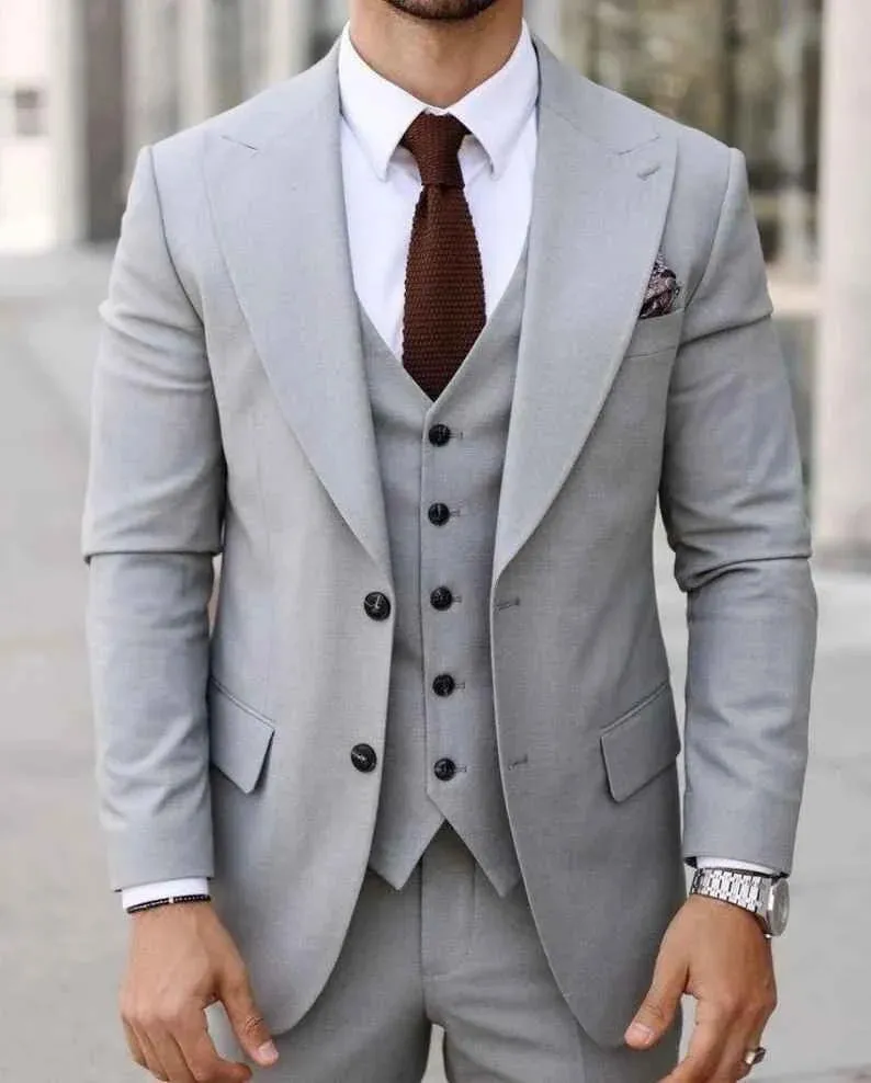 Stylish Men's Designer Grey Three-Piece Suit | Slim Fit Wedding, Engagement, Prom, & Party Wear