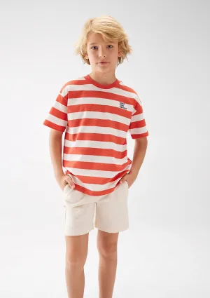 Sun Printed Orange Striped T-Shirt
