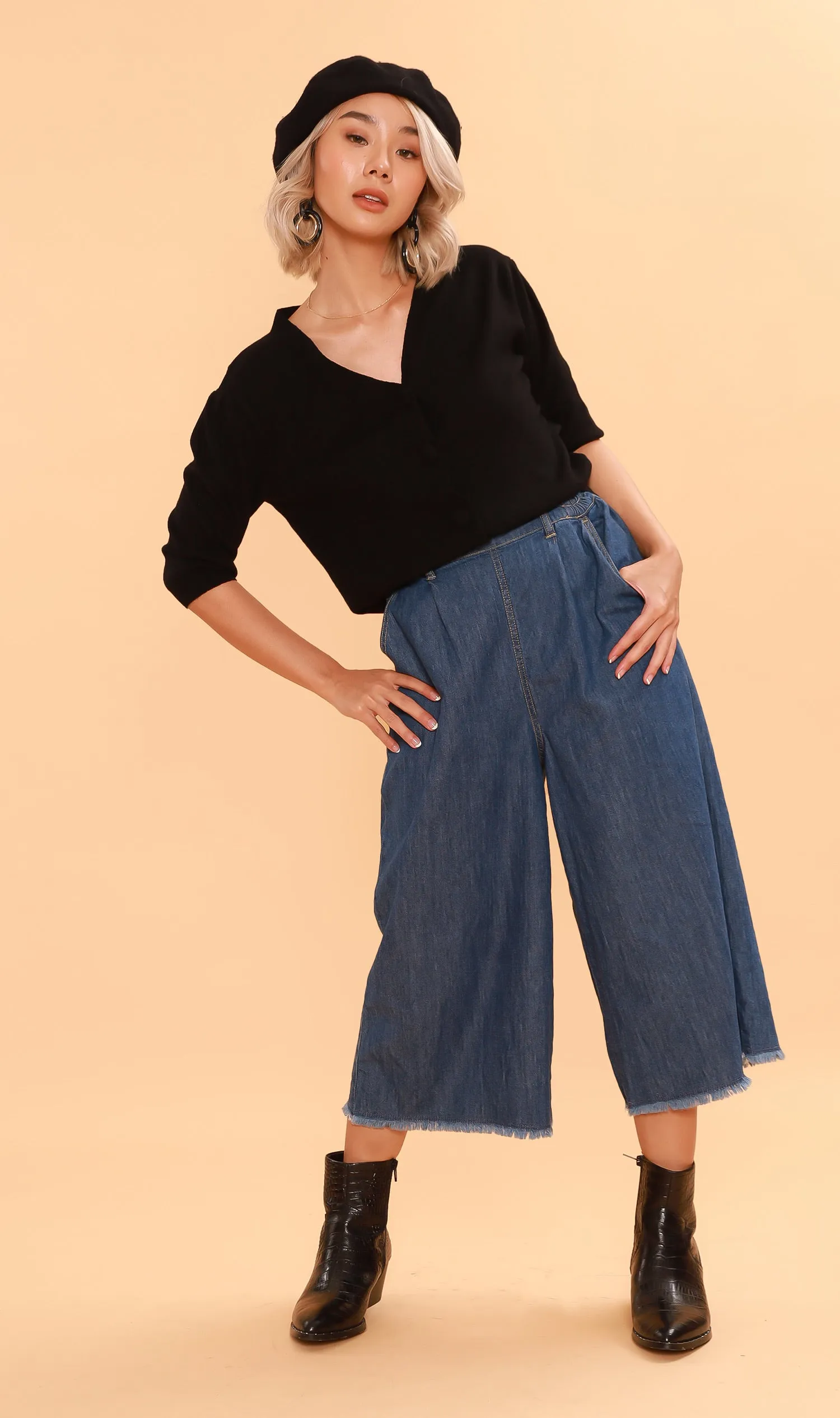 SYLVIE Knit Button-Down Cardi (Black)