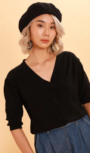 SYLVIE Knit Button-Down Cardi (Black)