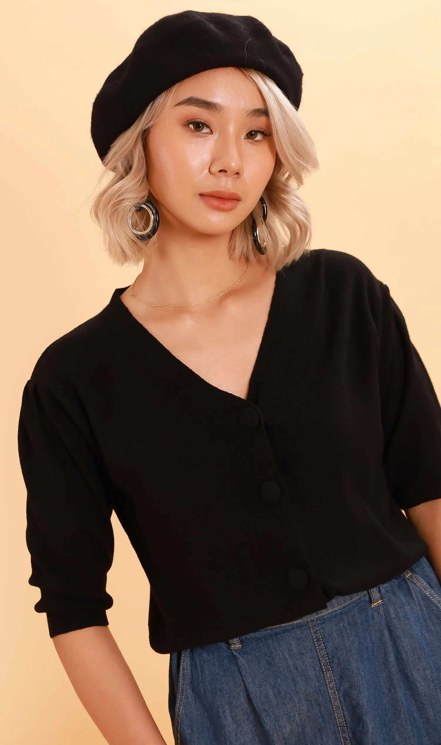 SYLVIE Knit Button-Down Cardi (Black)