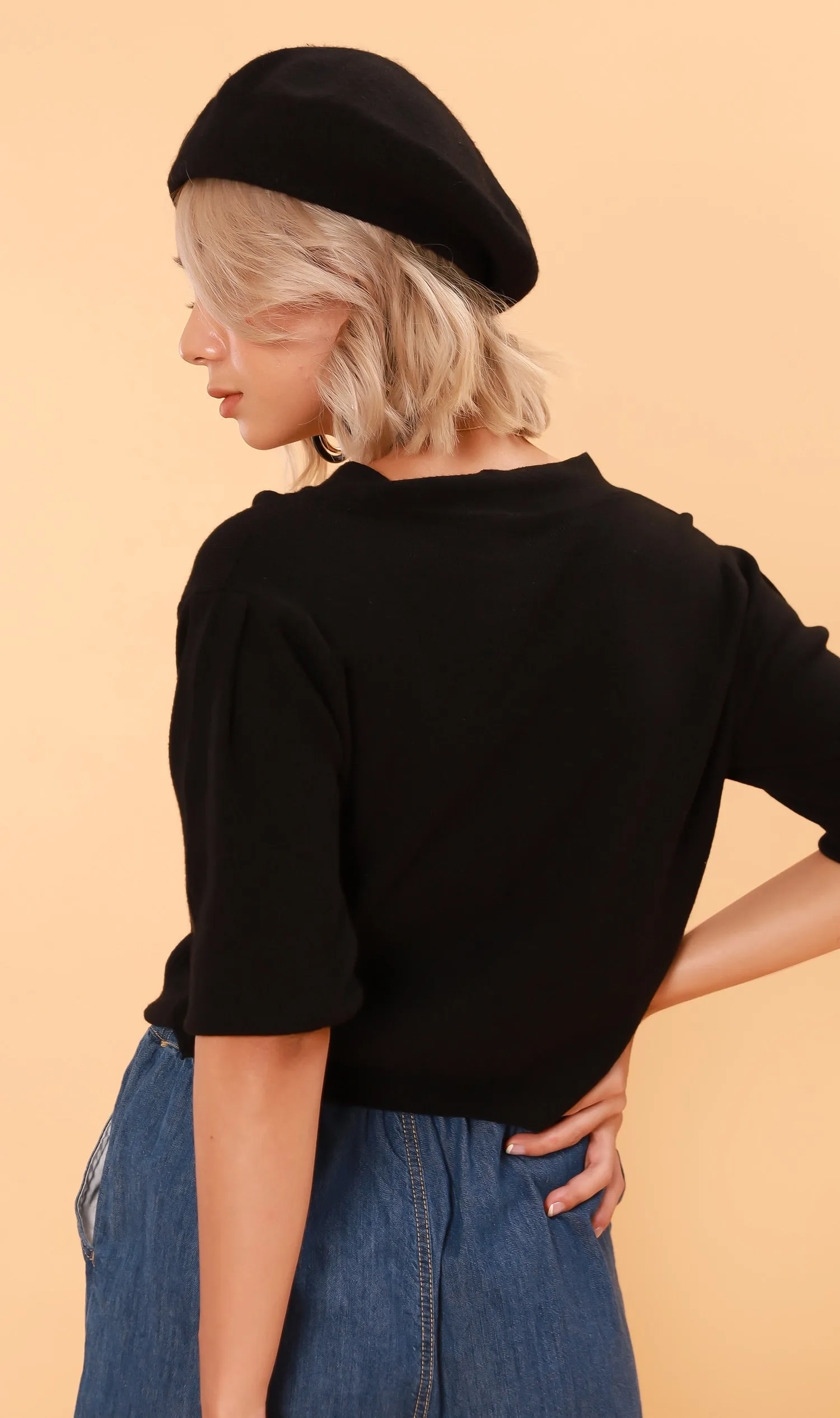 SYLVIE Knit Button-Down Cardi (Black)