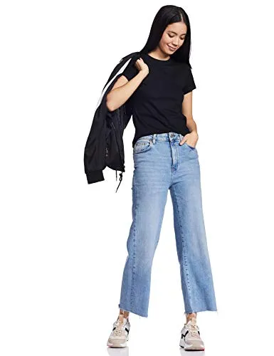 T2F Women's Plain Regular fit T-Shirt (wom-solid-01_Black Small)