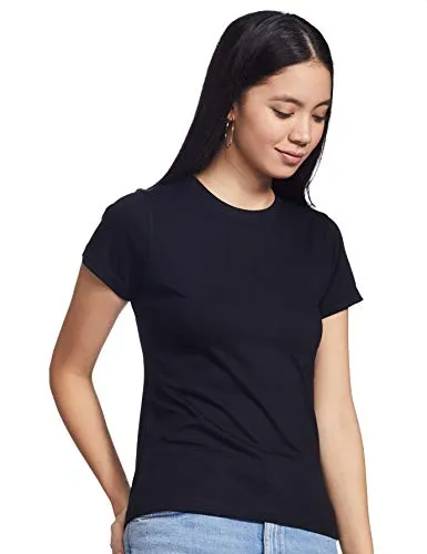 T2F Women's Plain Regular fit T-Shirt (wom-solid-01_Black Small)