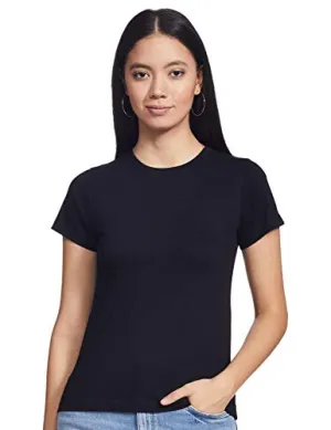 T2F Women's Plain Regular fit T-Shirt (wom-solid-01_Black Small)