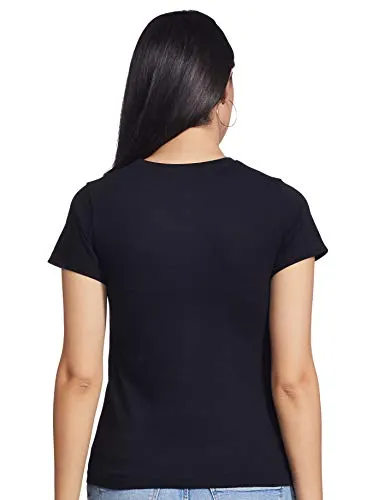 T2F Women's Plain Regular fit T-Shirt (wom-solid-01_Black Small)