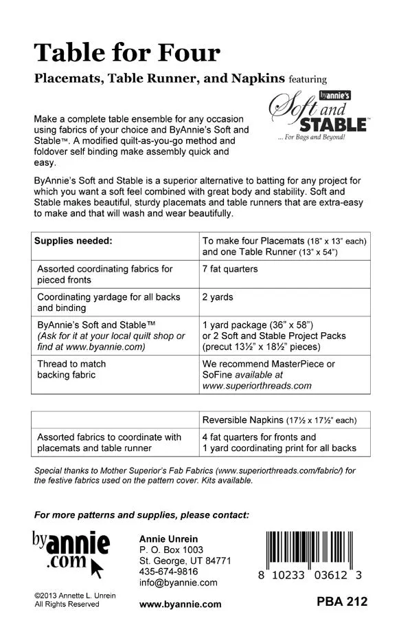 Table for Four Pattern