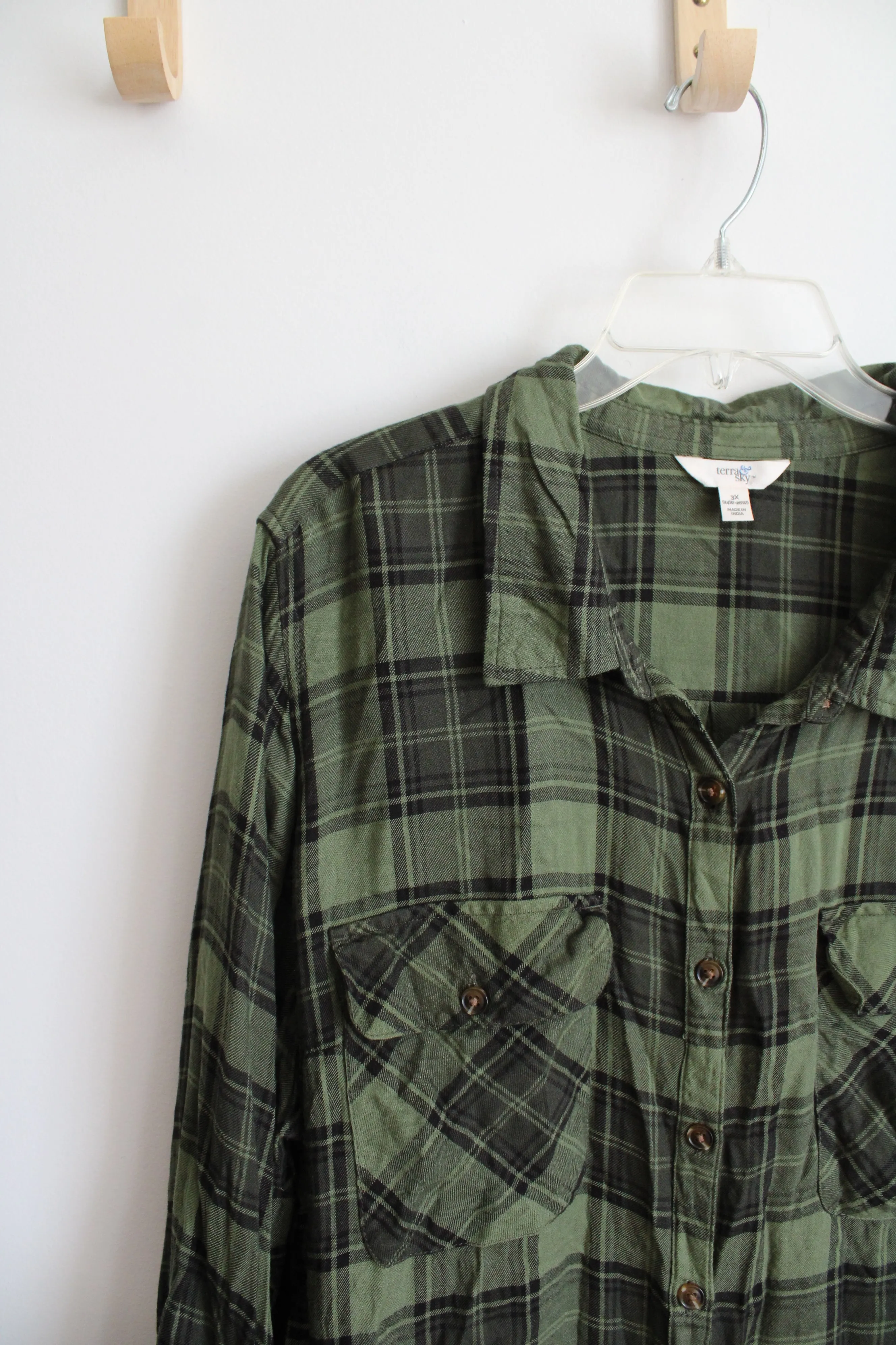 Terra & Sky Green & Black Plaid Button Down Shirt | 3X