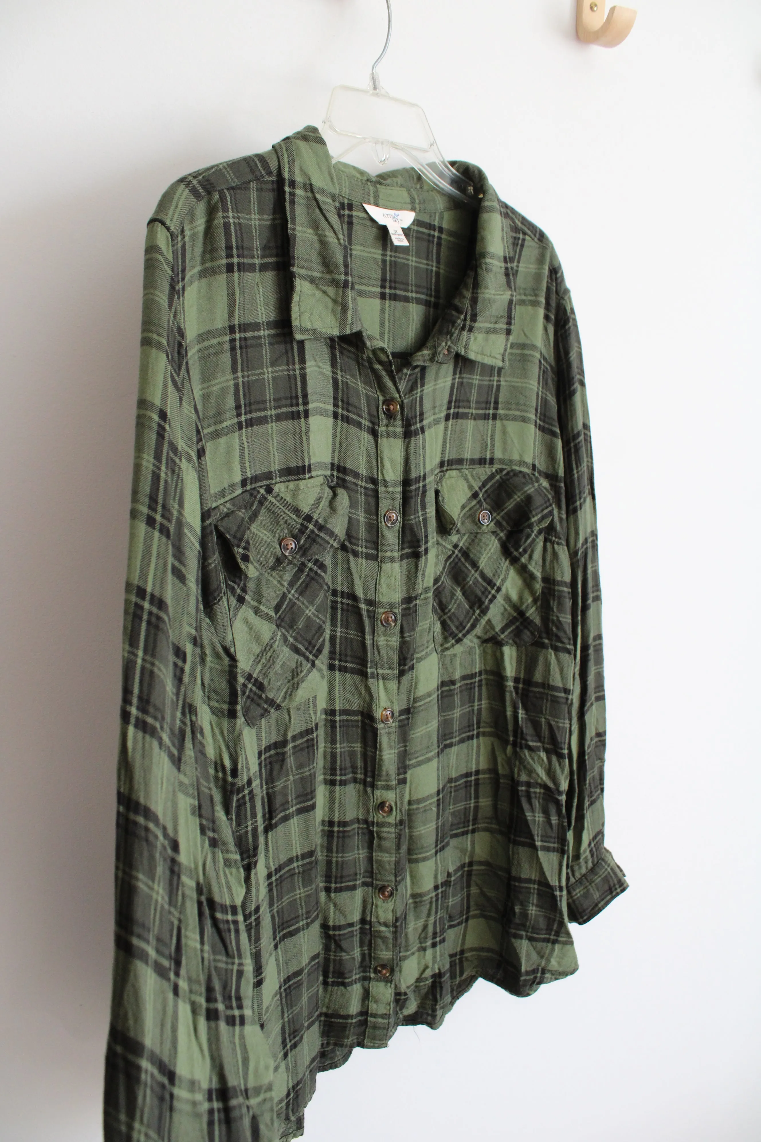 Terra & Sky Green & Black Plaid Button Down Shirt | 3X