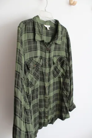 Terra & Sky Green & Black Plaid Button Down Shirt | 3X