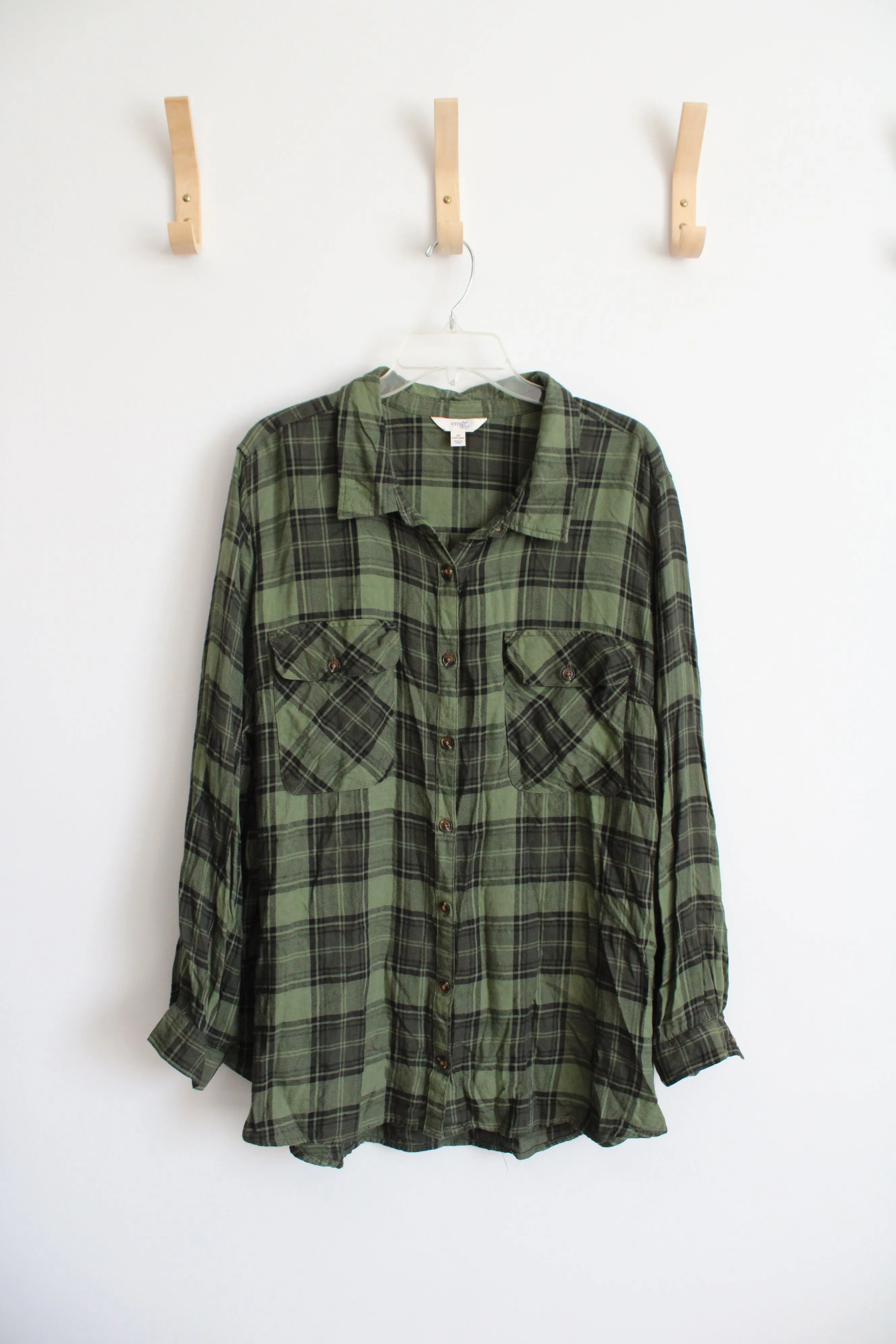 Terra & Sky Green & Black Plaid Button Down Shirt | 3X