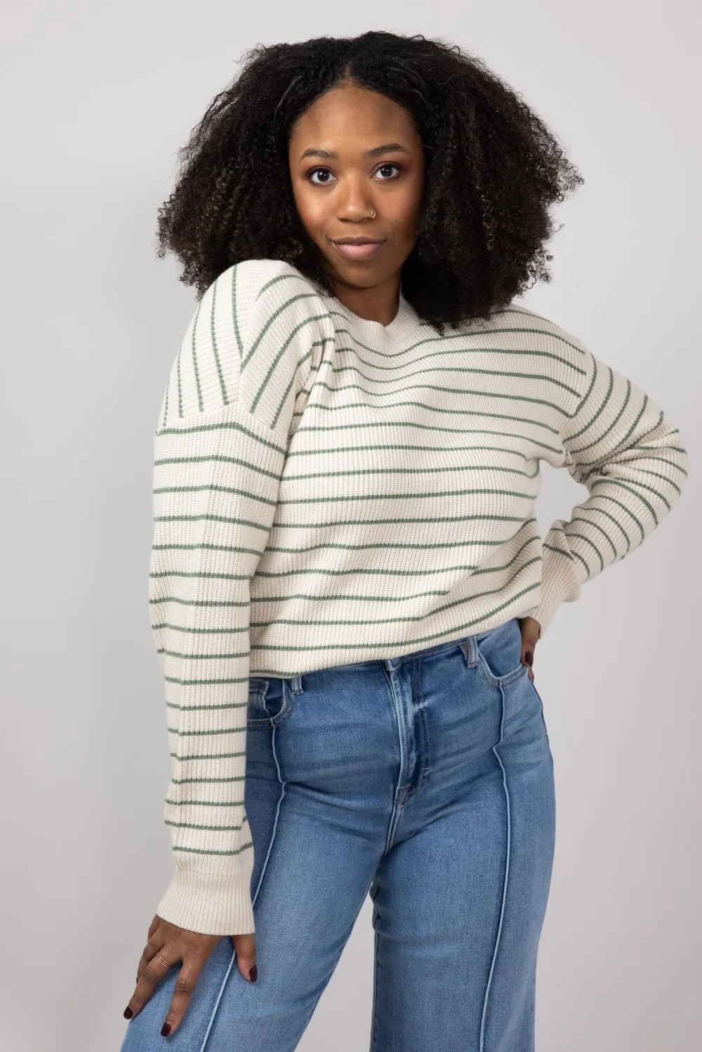 Thread & Supply Ely Knit Sweater for Women in Sage | T2798SWTS-SAGESTRIPE