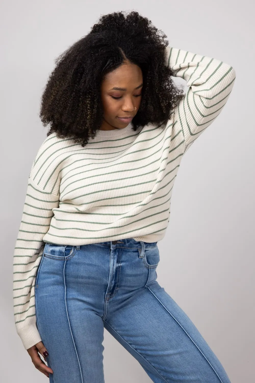 Thread & Supply Ely Knit Sweater for Women in Sage | T2798SWTS-SAGESTRIPE