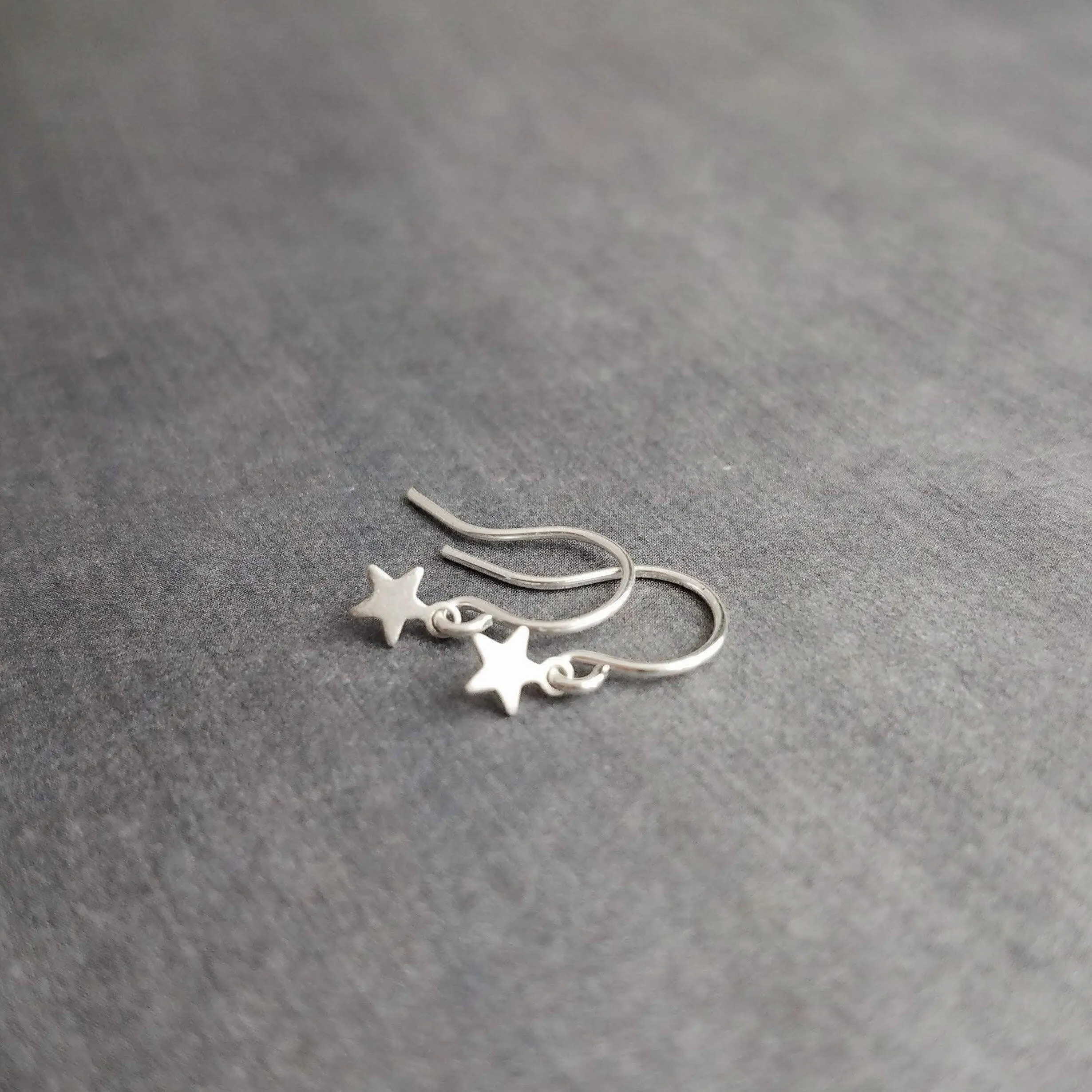 Tiny Silver Star Earrings, small star dangle, matte silver earring, silver minimalist earring rhodium star earring plain silver star earring