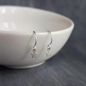 Tiny Silver Star Earrings, small star dangle, matte silver earring, silver minimalist earring rhodium star earring plain silver star earring