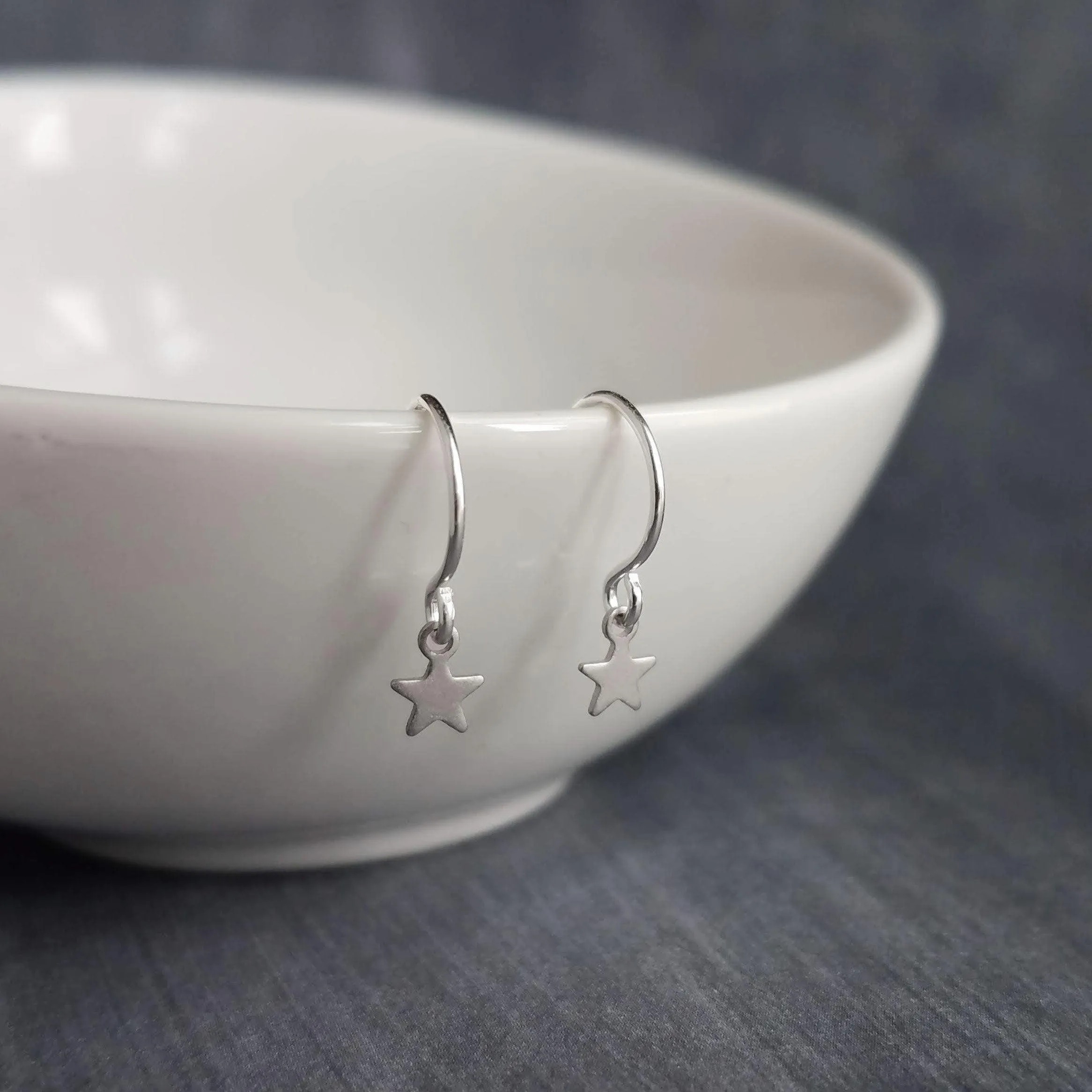 Tiny Silver Star Earrings, small star dangle, matte silver earring, silver minimalist earring rhodium star earring plain silver star earring