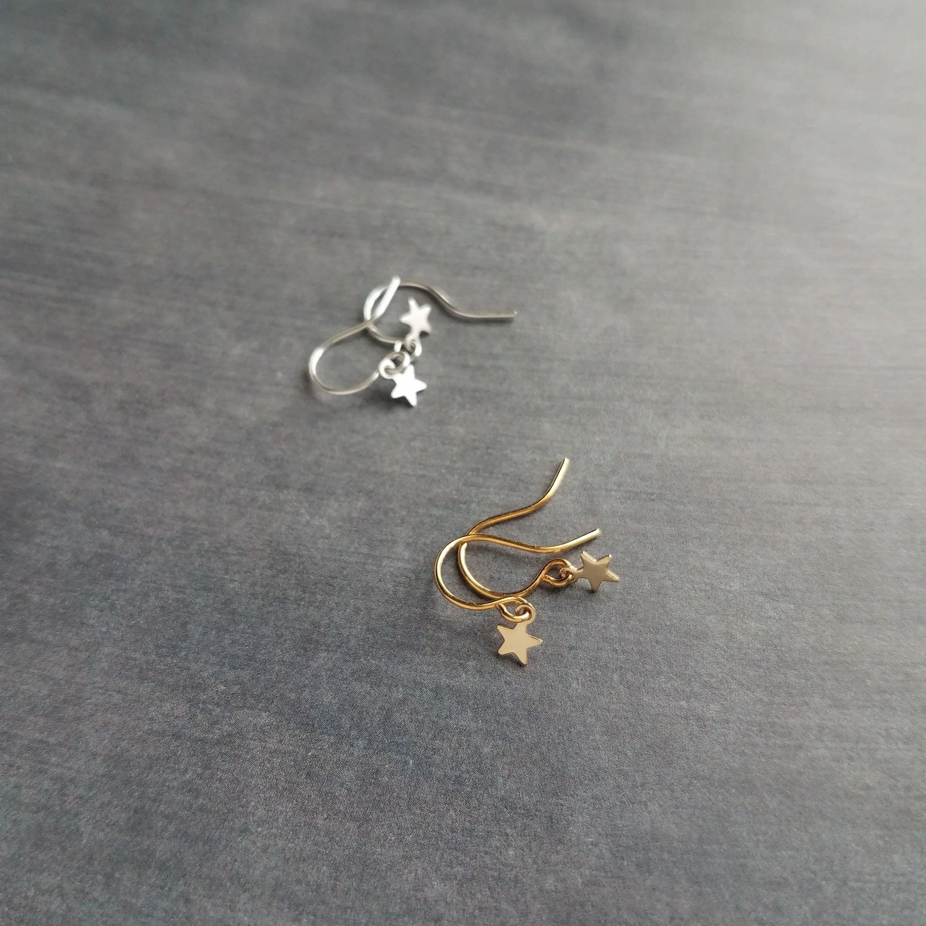 Tiny Silver Star Earrings, small star dangle, matte silver earring, silver minimalist earring rhodium star earring plain silver star earring